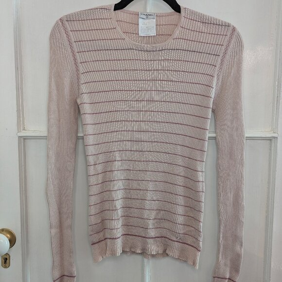 Chanel Vintage Light Pink Glitter Cashmere Blend Sweater 03A 2003 FR44 S M 6 8 - Picture 2 of 16